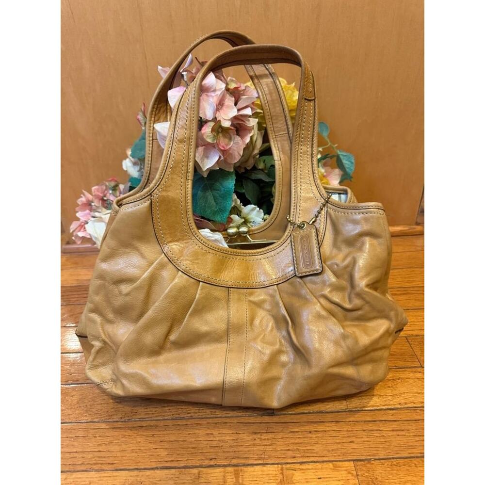 vintage COACH 12248 Camel ERGO LEATHER PLEATED FRAME TOTE bag (u100